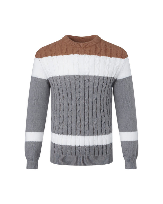 Men's Color Block Cable Knit Sweater - Casual Crew Neck Design