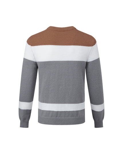Men's Color Block Cable Knit Sweater - Casual Crew Neck Design