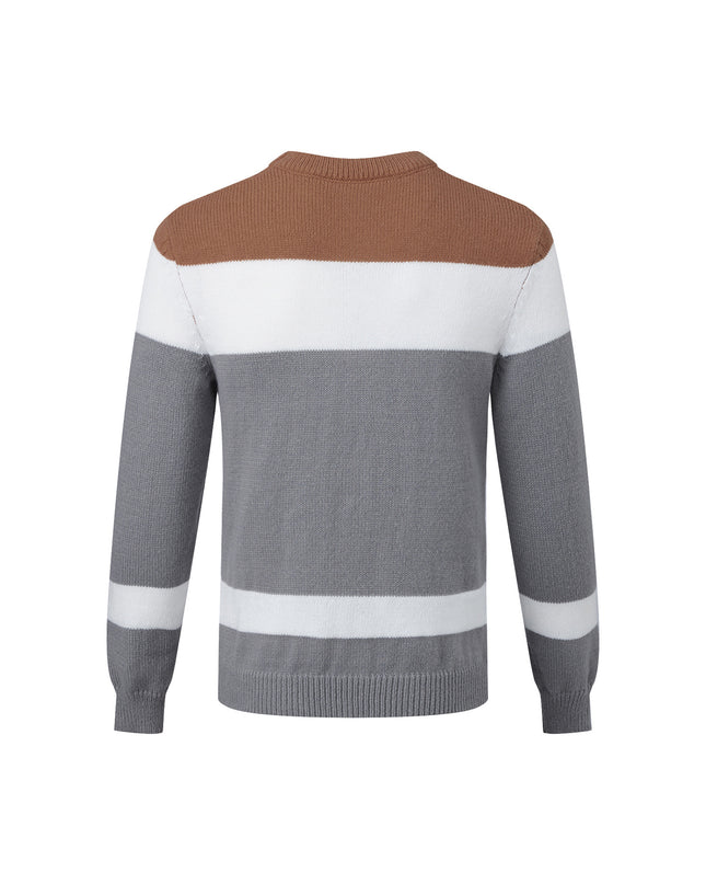 Men's Color Block Cable Knit Sweater - Casual Crew Neck Design