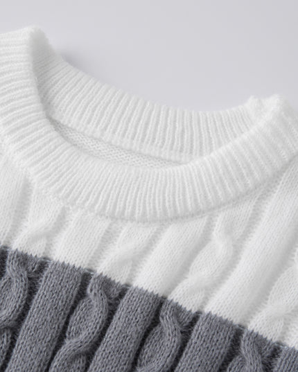 Men's Color Block Cable Knit Sweater - Casual Crew Neck Design