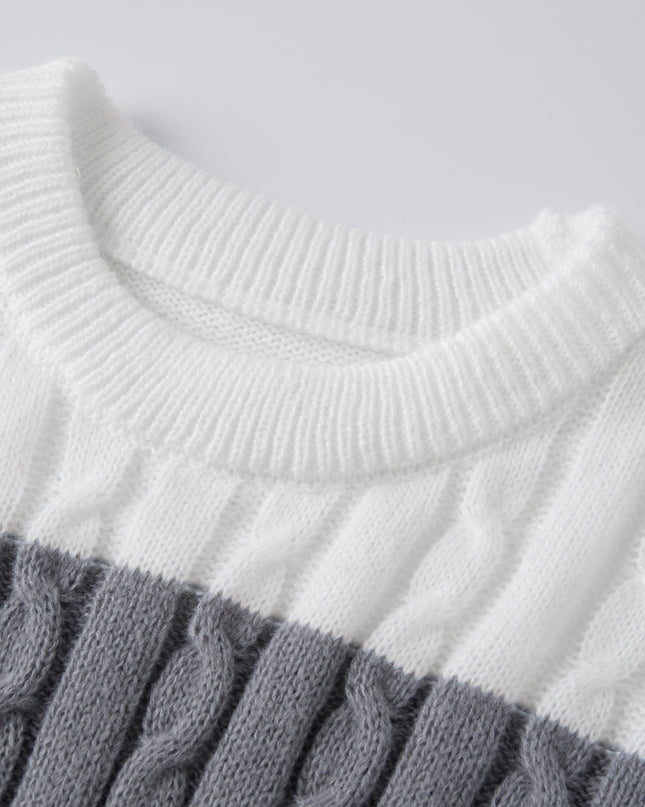Men's Color Block Cable Knit Sweater - Casual Crew Neck Design