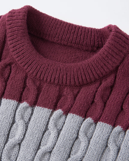 Men's Color Block Cable Knit Sweater - Casual Crew Neck Design