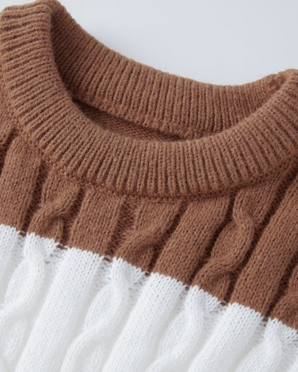 Men's Color Block Cable Knit Sweater - Casual Crew Neck Design