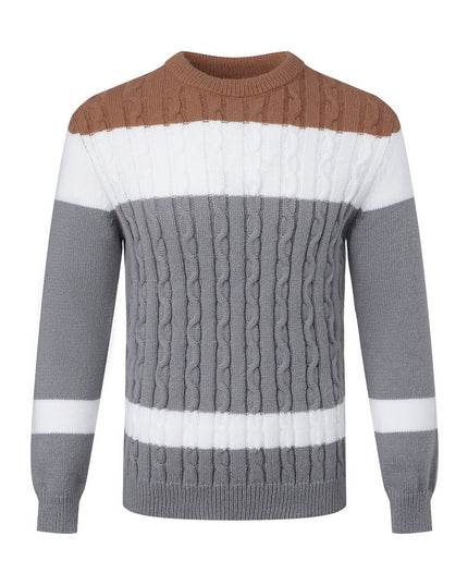 Men's Color Block Cable Knit Sweater - Casual Crew Neck Design