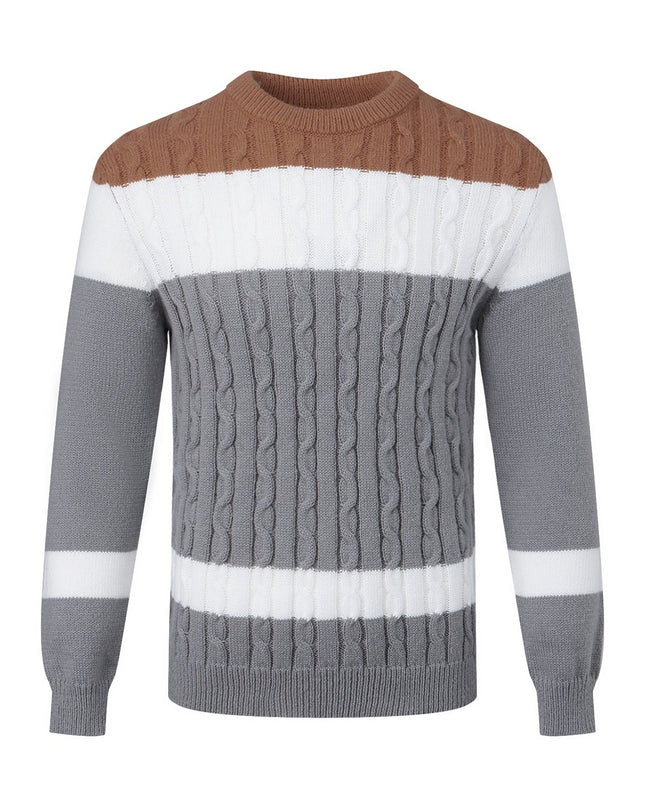 Men's Color Block Cable Knit Sweater - Casual Crew Neck Design