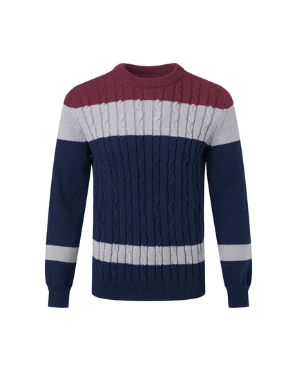 Men's Color Block Cable Knit Sweater - Casual Crew Neck Design