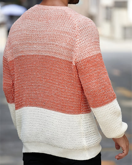 Men’s Color Blocked Knitted Pullover - Casual Round-Neck Style
