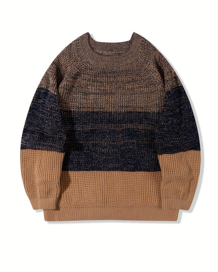 Men’s Color Blocked Knitted Pullover - Casual Round-Neck Style