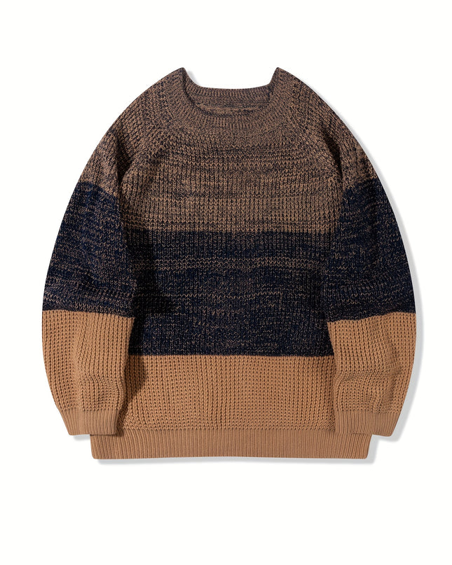 Men’s Color Blocked Knitted Pullover - Casual Round-Neck Style