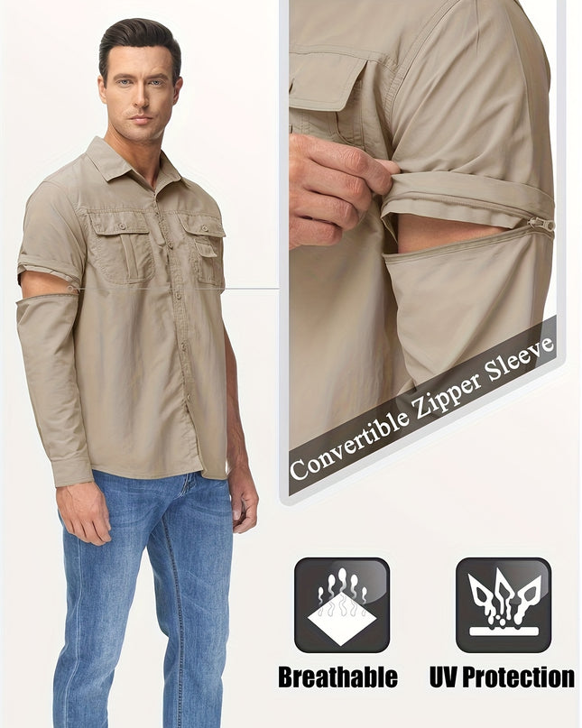 Men's Convertible Long Sleeve Fishing Shirt - Quick Dry, Lightweight