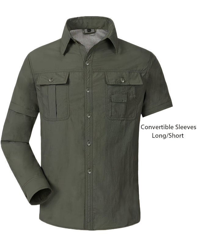 Men's Convertible Long Sleeve Fishing Shirt - Quick Dry, Lightweight