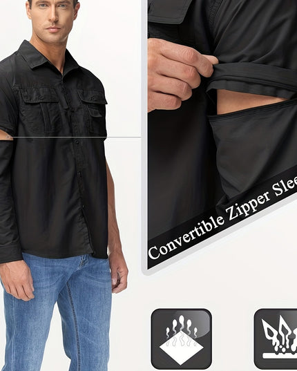 Men's Convertible Long Sleeve Fishing Shirt - Quick Dry, Lightweight