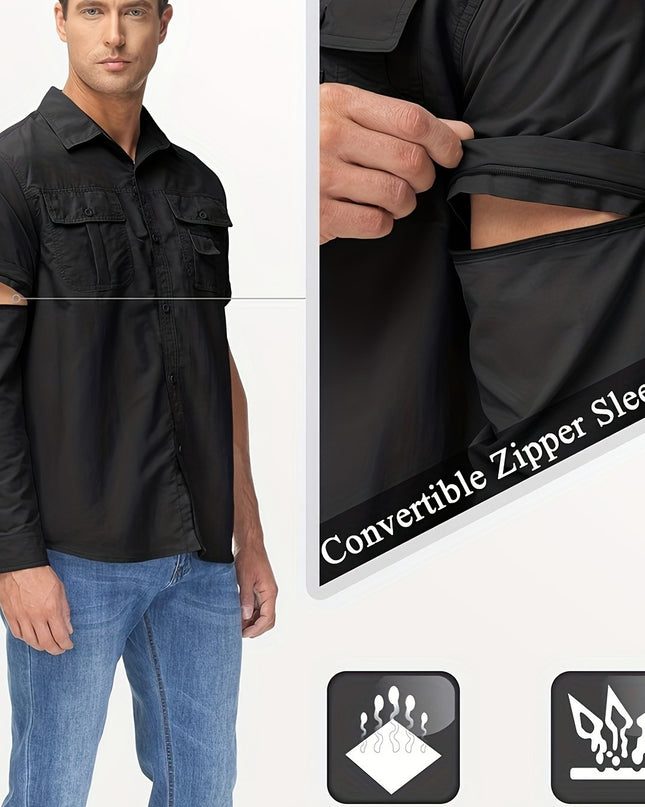 Men's Convertible Long Sleeve Fishing Shirt - Quick Dry, Lightweight