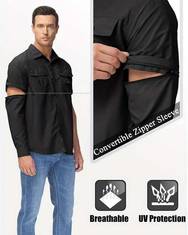 Men's Convertible Long Sleeve Fishing Shirt - Quick Dry, Lightweight