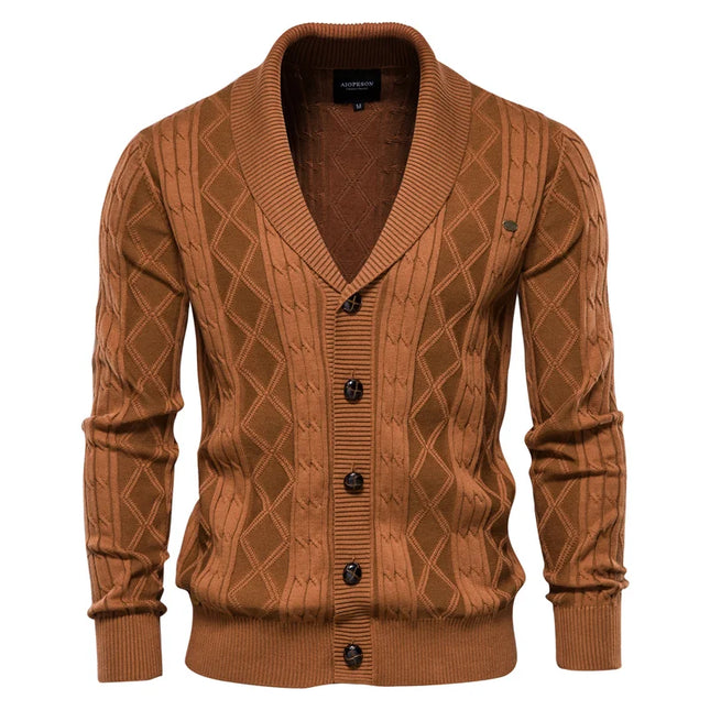 Men's Cotton Argyle Cardigan - Casual Winter Sweater