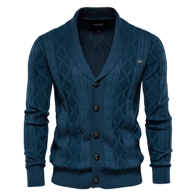 Men's Cotton Argyle Cardigan - Casual Winter Sweater
