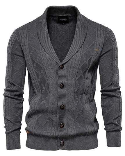 Men's Cotton Argyle Cardigan - Casual Winter Sweater