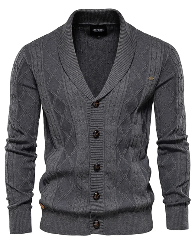 Men's Cotton Argyle Cardigan - Casual Winter Sweater