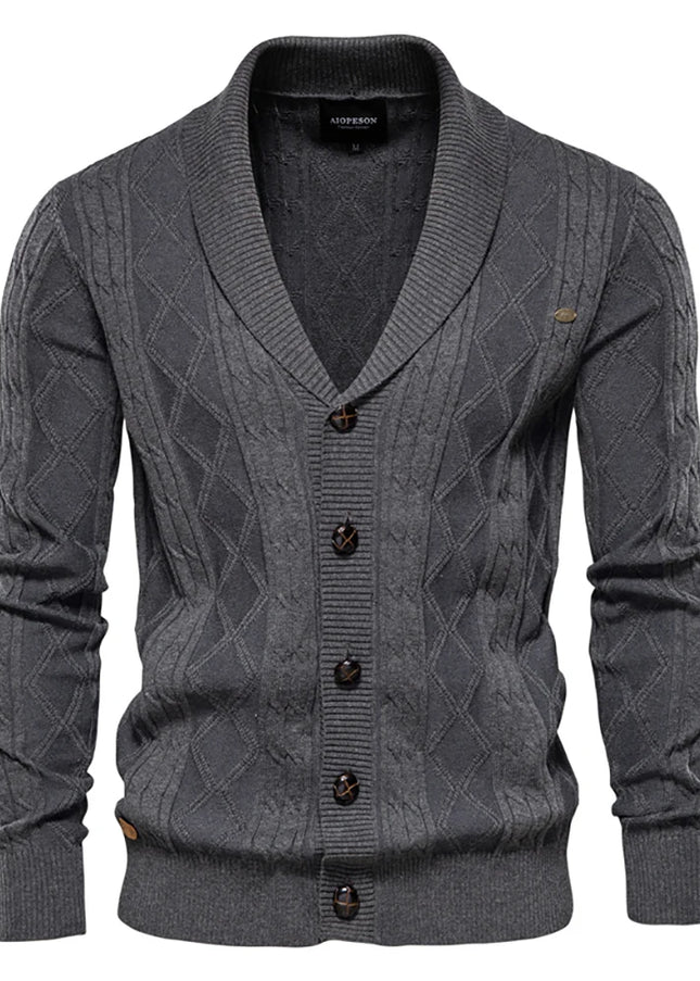 Men's Cotton Argyle Cardigan - Casual Winter Sweater