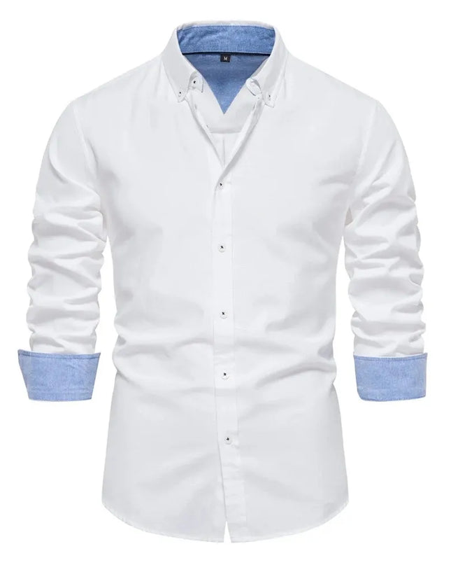 Men's Cotton Blend Oxford Shirt - Long Sleeve Casual Style