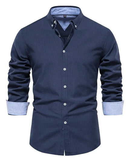 Men's Cotton Blend Oxford Shirt - Long Sleeve Casual Style