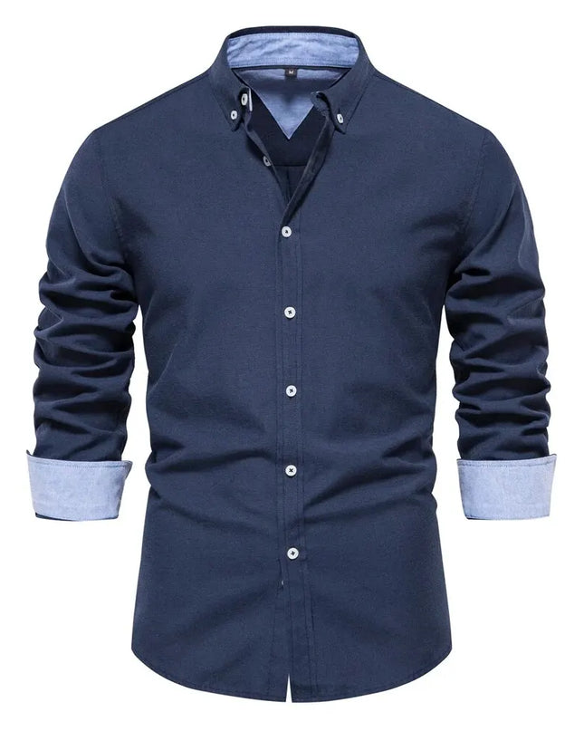 Men's Cotton Blend Oxford Shirt - Long Sleeve Casual Style