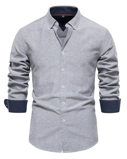 Men's Cotton Blend Oxford Shirt - Long Sleeve Casual Style