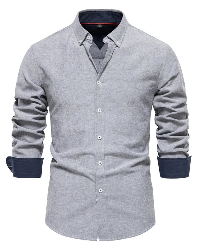 Men's Cotton Blend Oxford Shirt - Long Sleeve Casual Style