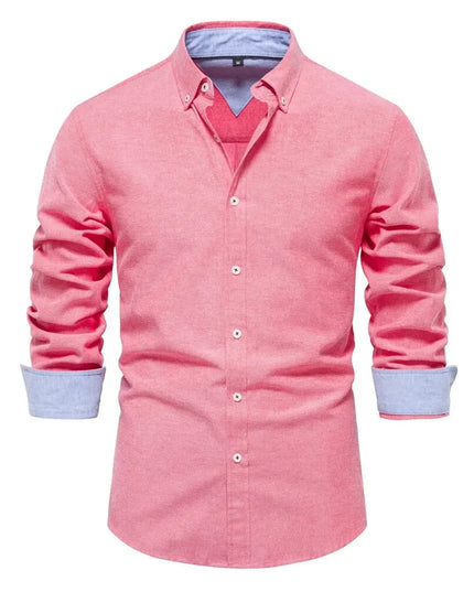 Men's Cotton Blend Oxford Shirt - Long Sleeve Casual Style