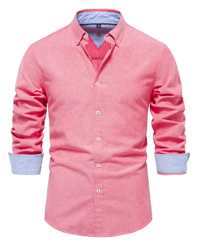 Men's Cotton Blend Oxford Shirt - Long Sleeve Casual Style