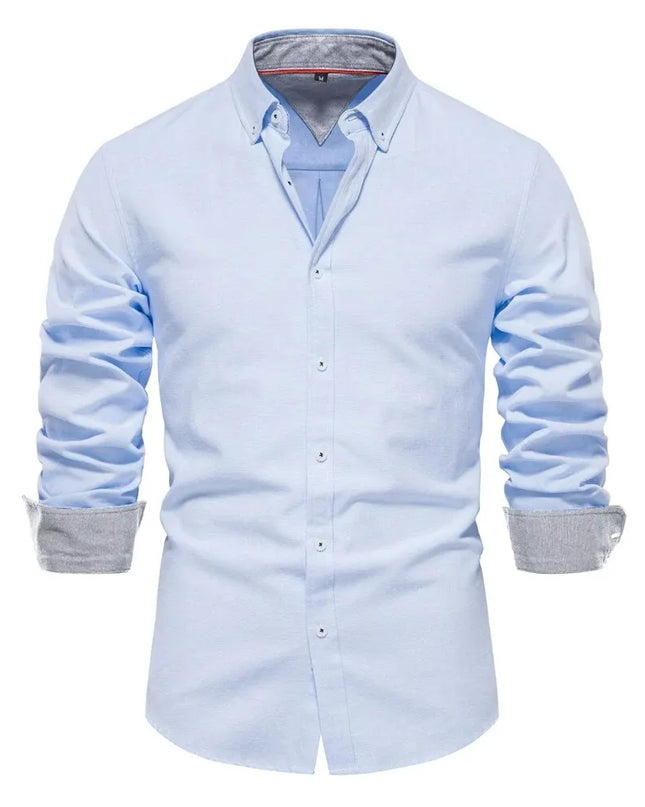 Men's Cotton Blend Oxford Shirt - Long Sleeve Casual Style