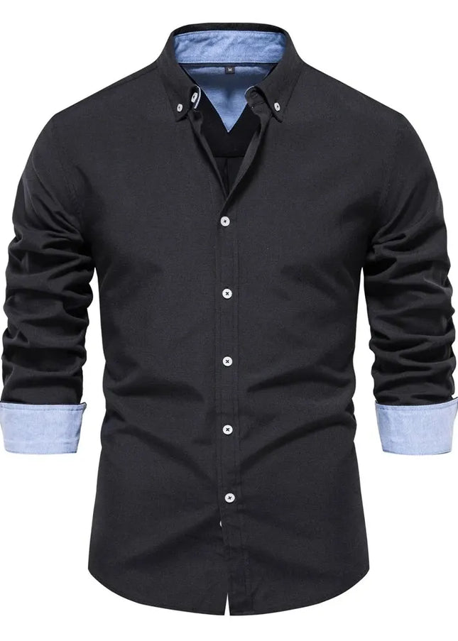 Men's Cotton Blend Oxford Shirt - Long Sleeve Casual Style