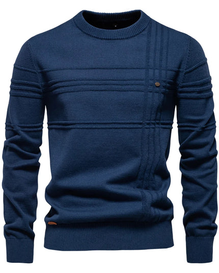 Men's Crewneck Pullover - Warm Knitted Cotton Sweater