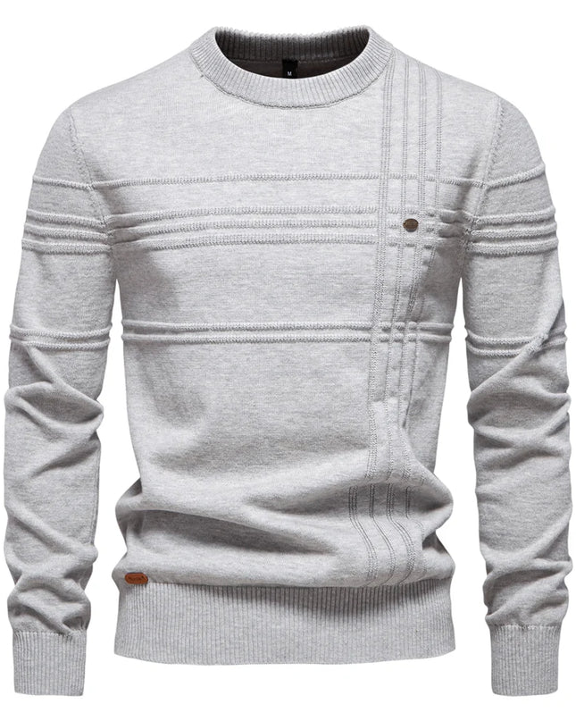 Men's Crewneck Pullover - Warm Knitted Cotton Sweater