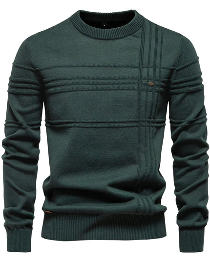 Men's Crewneck Pullover - Warm Knitted Cotton Sweater