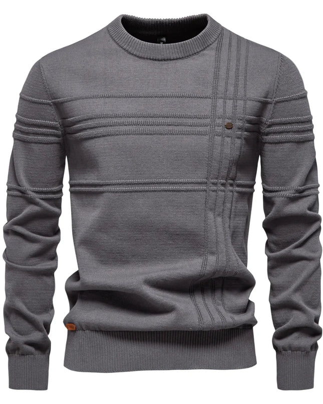 Men's Crewneck Pullover - Warm Knitted Cotton Sweater
