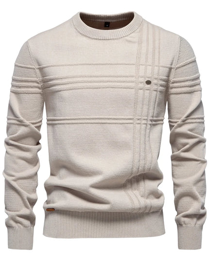 Men's Crewneck Pullover - Warm Knitted Cotton Sweater