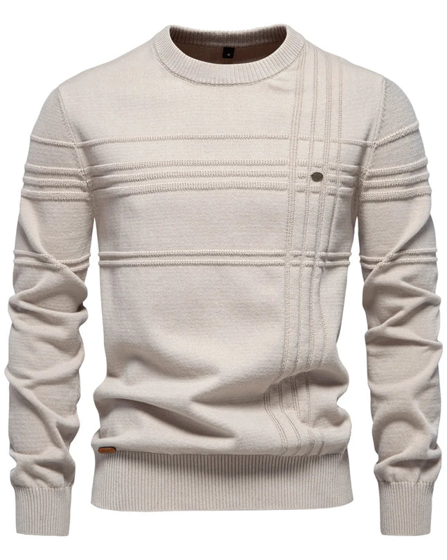 Men's Crewneck Pullover - Warm Knitted Cotton Sweater