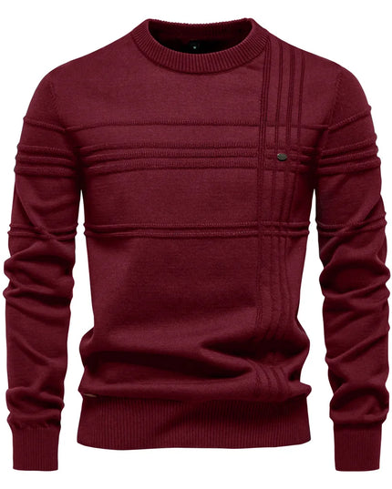 Men's Crewneck Pullover - Warm Knitted Cotton Sweater