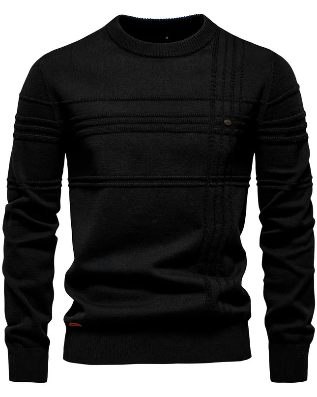 Men's Crewneck Pullover - Warm Knitted Cotton Sweater
