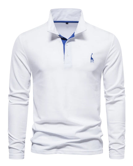 Men's Deer Embroidery Polo Shirt - Casual Long Sleeve
