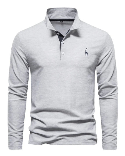 Men’s Deer Embroidery Polo Shirt - Casual Long Sleeve