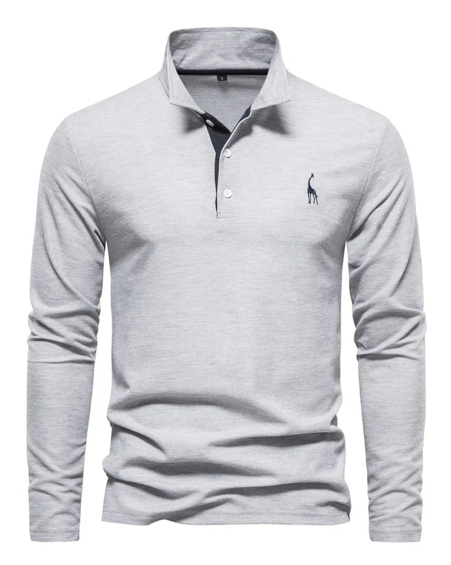 Men’s Deer Embroidery Polo Shirt - Casual Long Sleeve