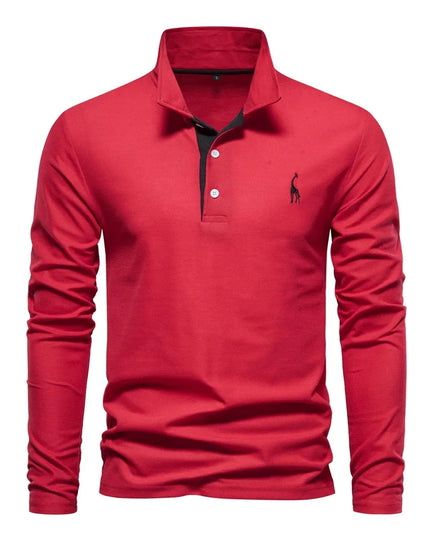 Men’s Deer Embroidery Polo Shirt - Casual Long Sleeve