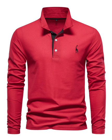 Men's Deer Embroidery Polo Shirt - Casual Long Sleeve