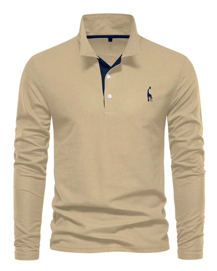 Men’s Deer Embroidery Polo Shirt - Casual Long Sleeve