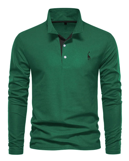 Men’s Deer Embroidery Polo Shirt - Casual Long Sleeve