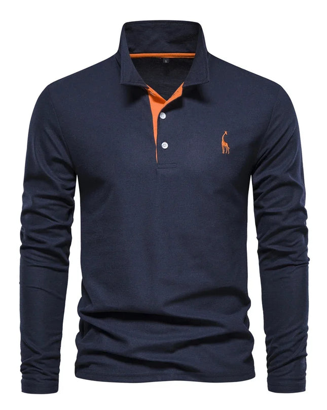 Men's Deer Embroidery Polo Shirt - Casual Long Sleeve