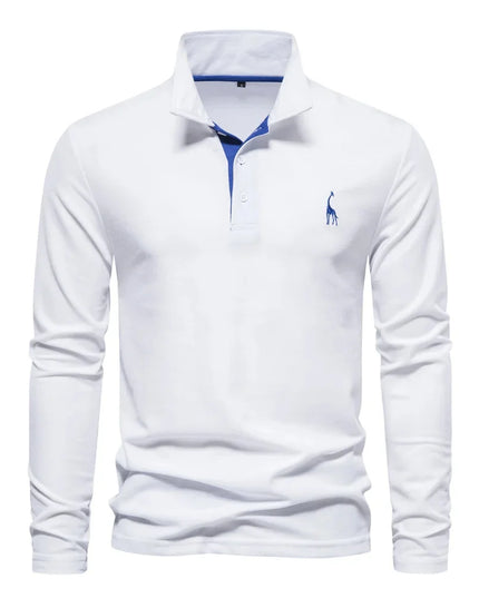 Men’s Deer Embroidery Polo Shirt - Casual Long Sleeve
