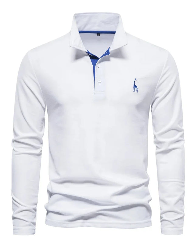 Men’s Deer Embroidery Polo Shirt - Casual Long Sleeve